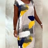Рокля с кръгло деколте, принт Tie-Dye