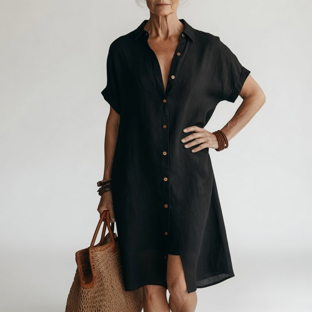 Timéa™ — Robe chemise midi respirante élégance parisienne