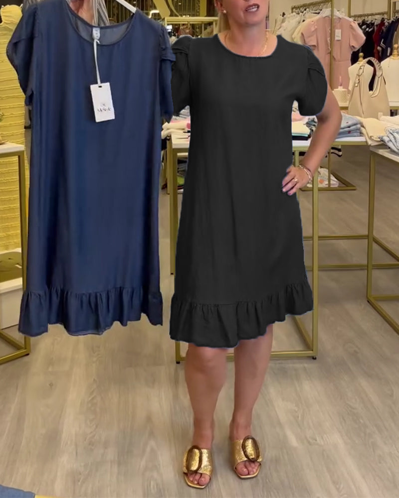 Дънкова рокля с волани