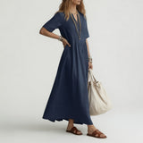 Pélagie™ — Robe longue coton col V liberté estivale