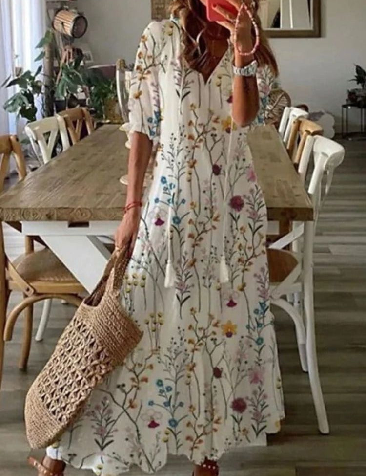Élodie™ — Robe maxi florale veloutée élégante
