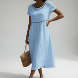 Pernelle™ | Robe mi-longue 100% coton brodée féminité douce