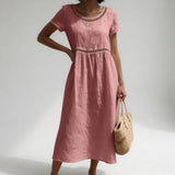 Pernelle™ | Robe mi-longue 100% coton brodée féminité douce