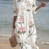 Цветна рокля с кръгло деколте