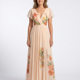 Хелена | Макси рокля с цветя и V-образно деколте